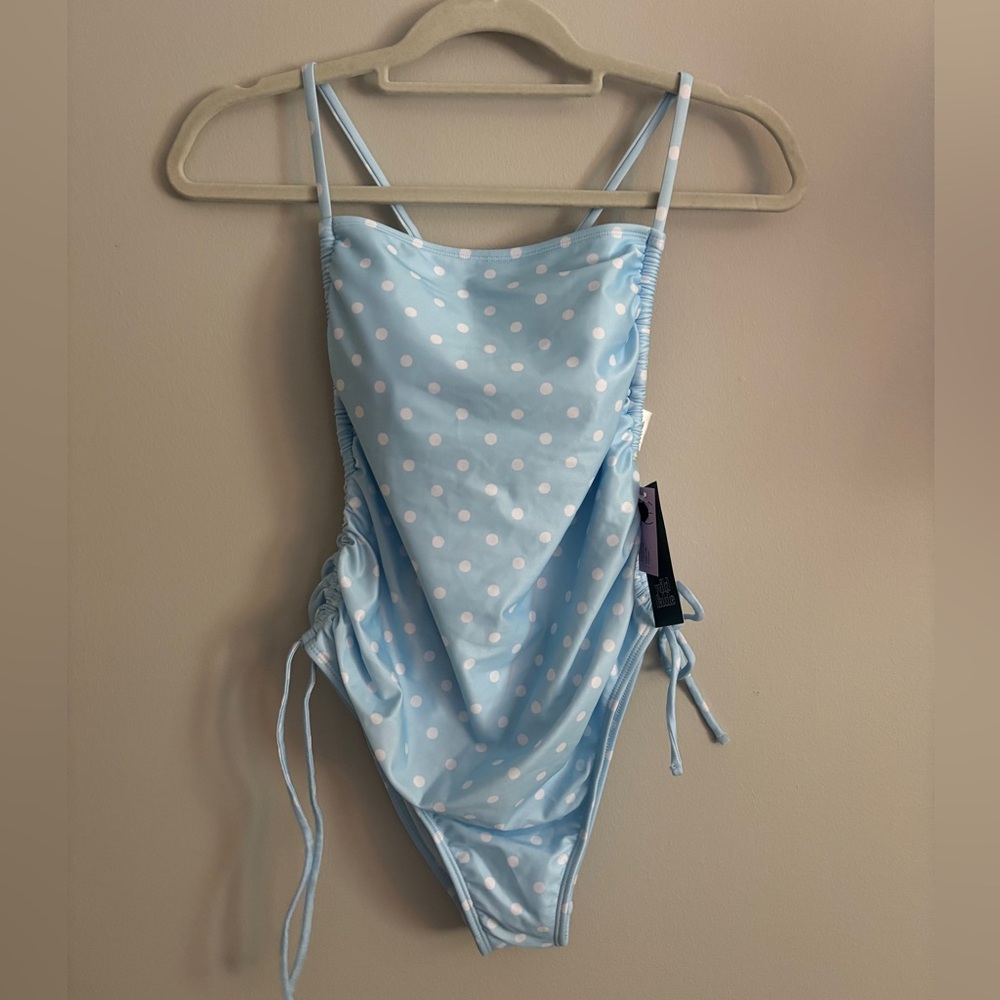 Wild Fable Blue and White One Piece Swimsuit with Adjustable Side Ties